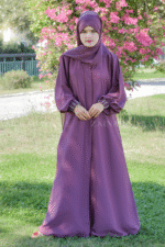 Front Open Abaya in Nida Korean Fabric with Elastic Sleeves and Pearl Work on Cuffs with a same color scarf.