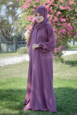 Front Open Abaya in Nida Korean Fabric with Elastic Sleeves and Pearl Work on Cuffs with a same color scarf.