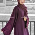 Colored Embroidered Front Open Abaya 0983