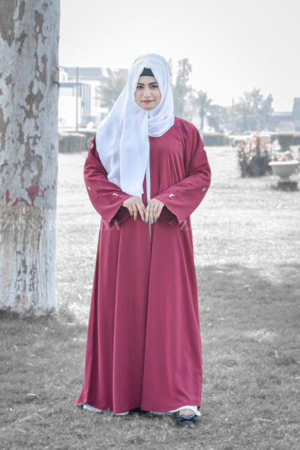 Nida Double Gown Abaya with Embroidery in Moon Light Style at Sleeves and motives on the scarf.