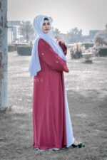 Nida Double Gown Abaya with Embroidery in Moon Light Style at Sleeves and motives on the scarf.