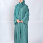 Front Open Abaya in Grape Color with stylish design on front in Nida Korean Fabric with a matching scarf.