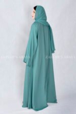 Front Open Abaya in Grape Color with stylish design on front in Nida Korean Fabric with a matching scarf.