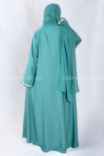 Front Open Abaya in Grape Color with Elegant Embroidery on Front Borders Sleeves Cuffs which is crafted in Nida Korean Fabric and scarf in Chiffon Fabric.