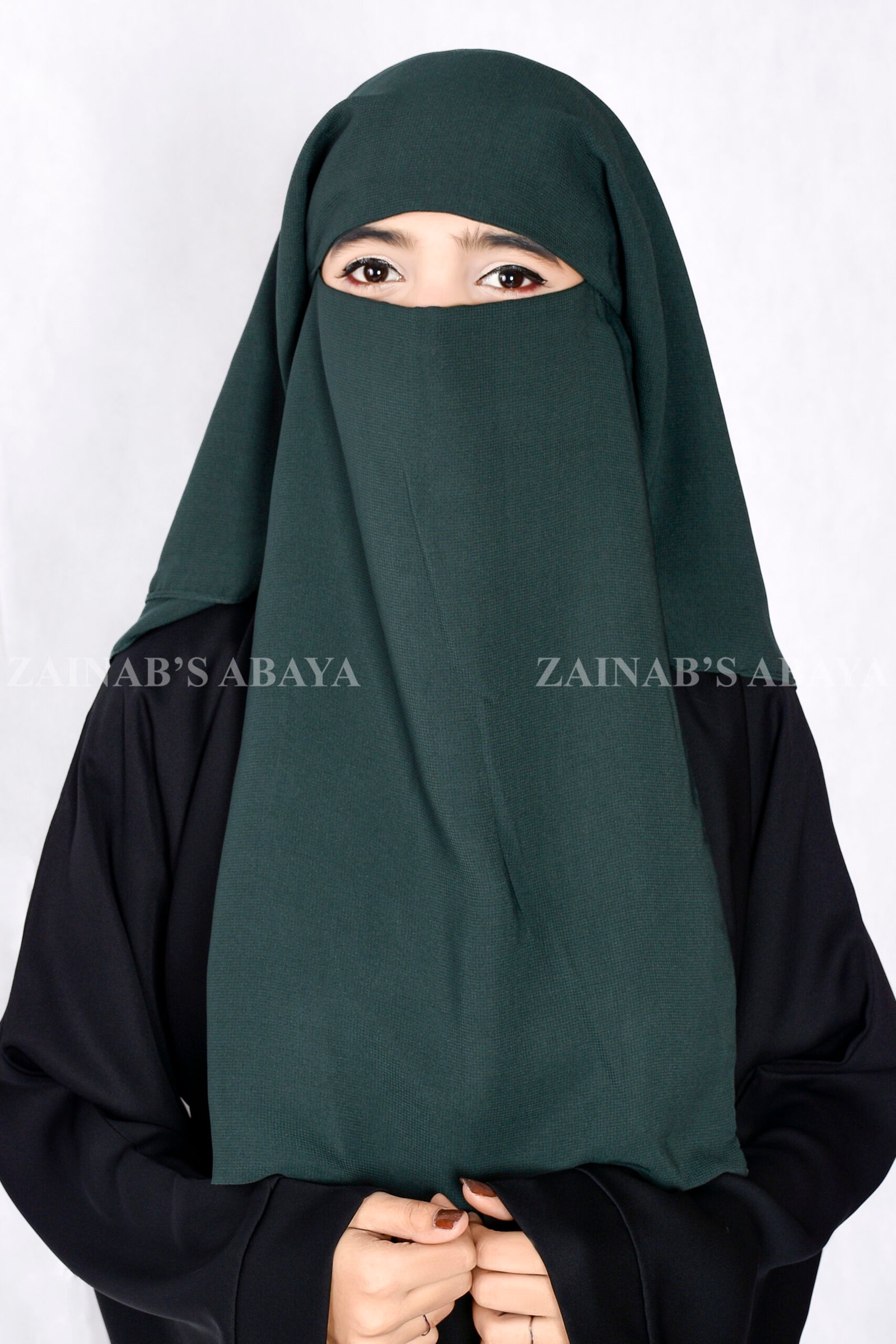 _ZZZ4643+ Green Colored Niqab in 3 Layer - Image 1