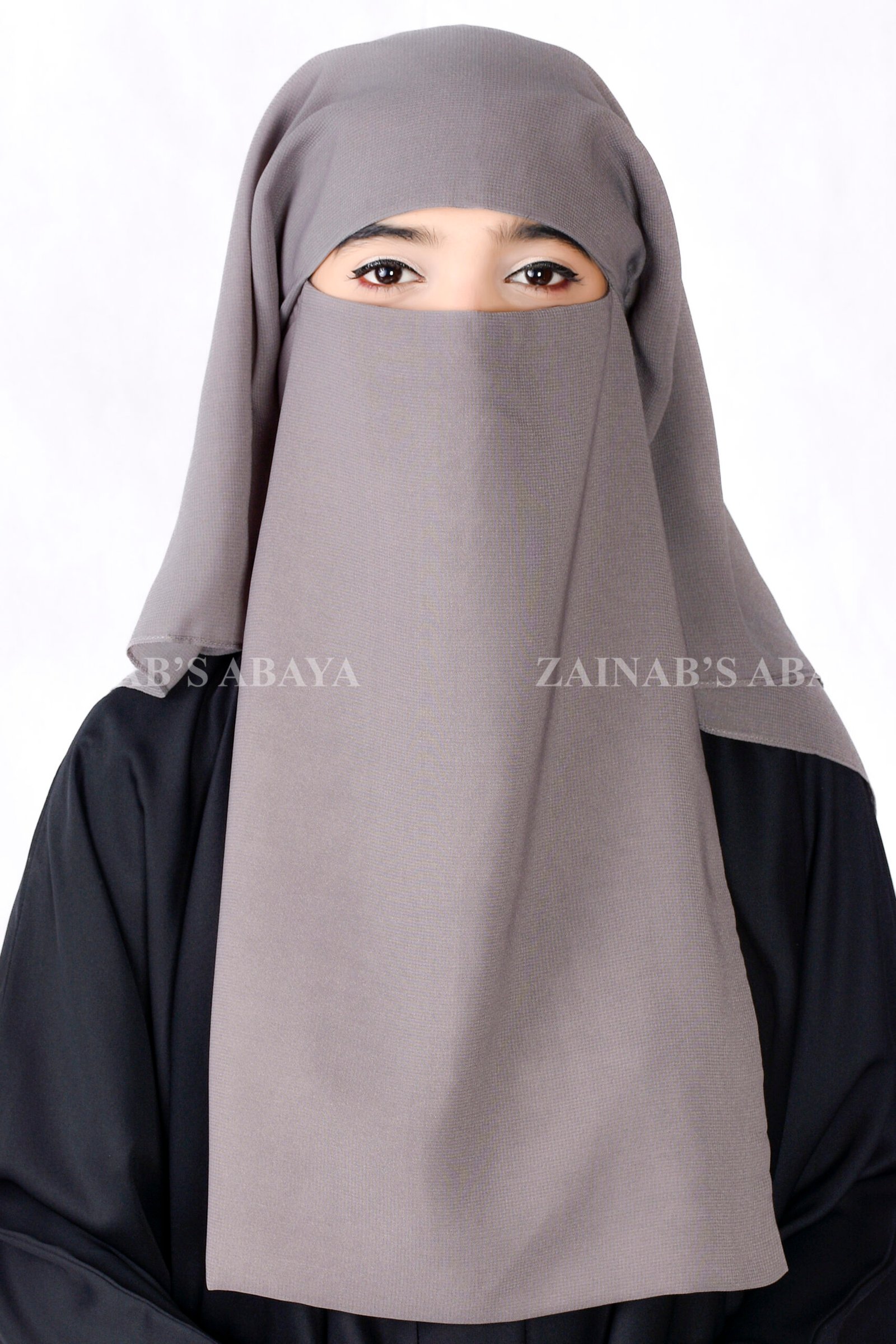 _ZZZ4738+ Light Gray Niqab in 3 Layers Acc 83 - Image 1