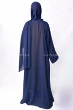 Front Open Abaya in Single Chiffon Fabric and the color is Navy Blue with a matching scarf.