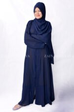 Front Open Abaya in Single Chiffon Fabric and the color is Navy Blue with a matching scarf.