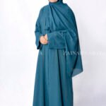 Front Open Abaya in Single Chiffon Fabric and the color is Zinc with a matching scarf.