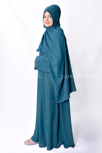 Front Open Abaya in Single Chiffon Fabric and the color is Zinc with a matching scarf.