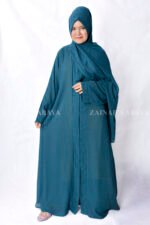 Front Open Abaya in Single Chiffon Fabric and the color is Zinc with a matching scarf.