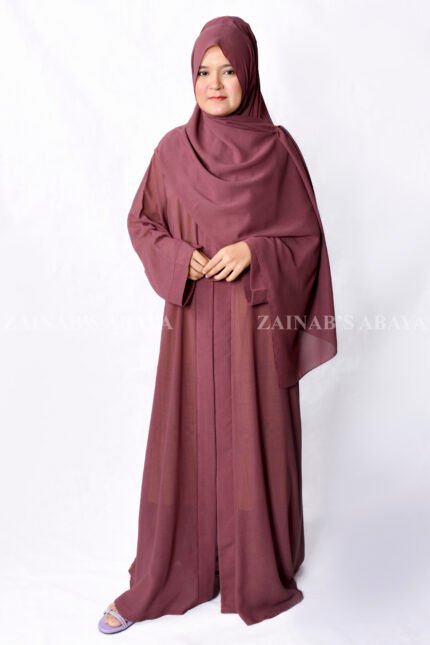 Front Open Abaya in Single Chiffon Fabric and the color is T.Pink with a matching scarf.