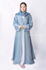 Front Open Abaya which is crafted in shamooz fabric with a matching scarf in chiffon fabric.