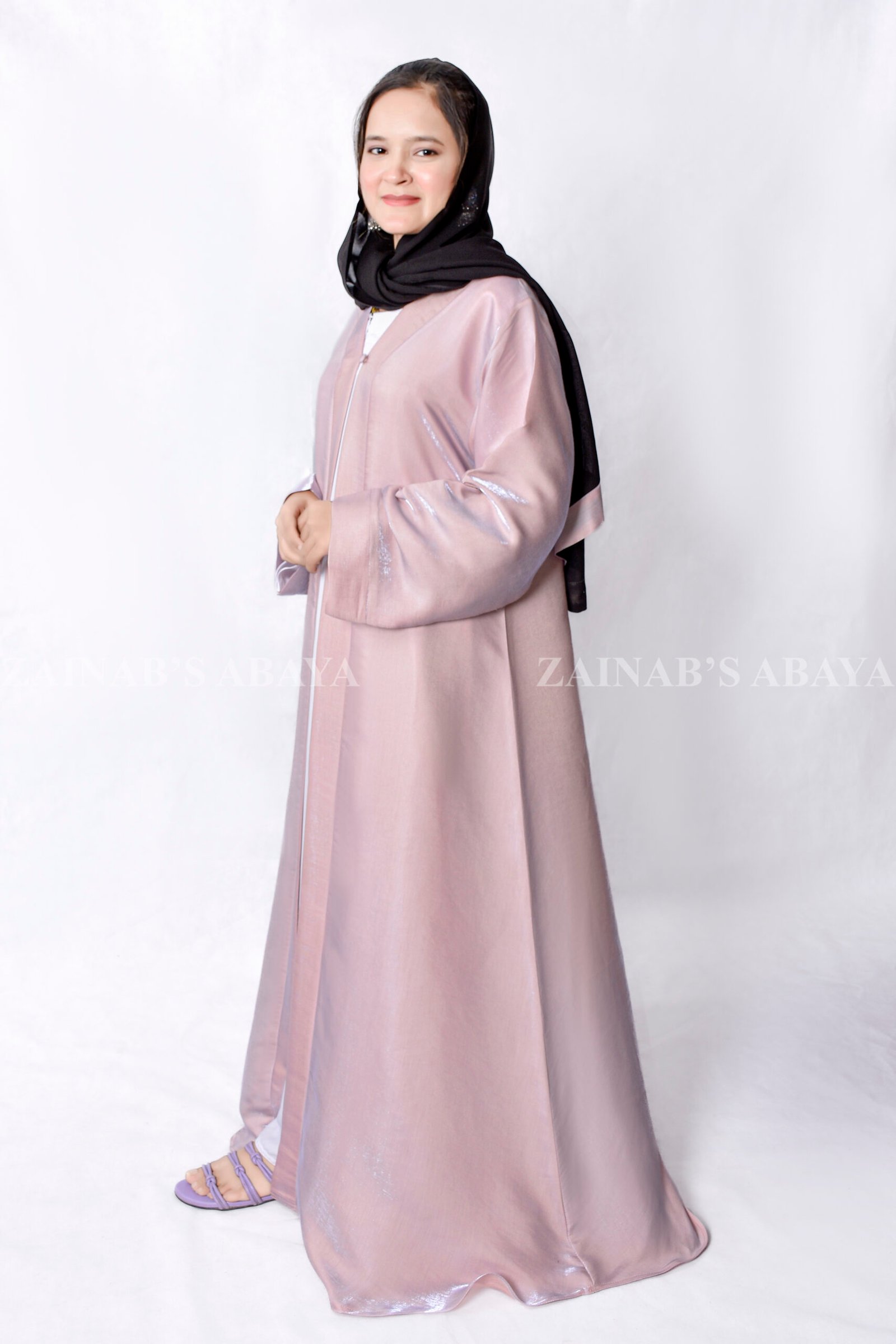 Front Open Abaya - Zainab Designer Abaya Front Open Abaya which is crafted in shamooz fabric with a black scarf in chiffon fabric