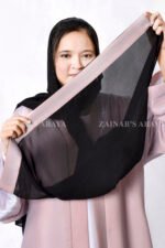 Front Open Abaya which is crafted in shamooz fabric with a black scarf in chiffon fabric