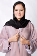 Front Open Abaya which is crafted in shamooz fabric with a black scarf in chiffon fabric