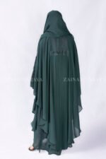 Kaftan Abaya in Dual Layer Chiffon Fabric with Plated Style and Stone Embellishment at Shoulders and Sleeve Cuffs as well as a matching scarf in Chiffon Fabric.