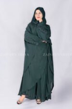 Kaftan Abaya is crafted in Premium Chiffon Fabric in Double Layer Style with plated style on front and Stone Embellishment on Shoulders and sleeves Cuffs as well as a matching scarf in Chiffon Fabric.
