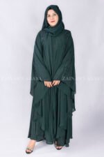 Kaftan Abaya is crafted in Chiffon Fabric in Double Layer with Plated Style on Front and Stone Embellishment at Shoulder and Sleeves Cuffs as well as matching scarf in Chiffon Fabric.
