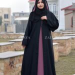 Nida Front Open Abaya with Button Style on Front Neck and a matching scarf in chiffon fabric.