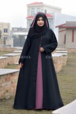 Nida Front Open Abaya with Button Style on Front Neck and a matching scarf in chiffon fabric.