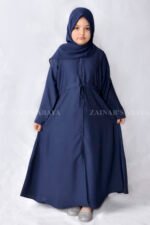 Nida Front Open Abaya in Navy Blue with a matching scarf in Chiffon Fabric.