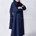 Nida Front Open Abaya for Kida in Navy Blue Color with a matching scarf in Chiffon Fabric.