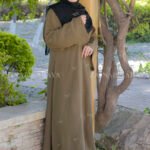 Nida Maxi Abaya for Women in Skin Color with Stylish bow embroidery