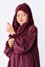 Nida Maxi Abaya in Maroon Color with a matching scarf in Chiffon Fabric.