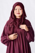Nida Maxi Abaya in Maroon Color with matching scarf in Chiffon Fabric.