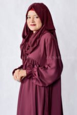 Nida Maxi Abaya in Maroon Color with a matching scarf in Chiffon Fabric.