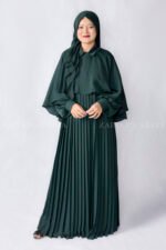 Nida Maxi Abaya with Shrug features elegant plates style at front, cuff style sleeves and a matching scarf in chiffon fabric.
