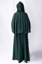 Nida Maxi Abaya with Shrug features plates style at front, cuff style sleeves and matching scarf in chiffon fabric.