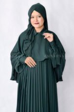 Nida Maxi Abaya with Shrug features elegant plates style at front, cuff style sleeves and a matching scarf in chiffon fabric