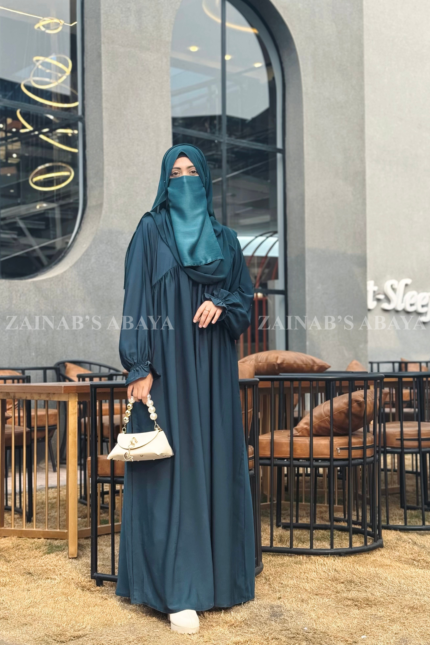 Nida Colored Maxi Abaya for women in Pakistan with stylish plates on front and elastic sleeves