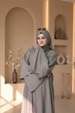 Front Open Abaya with Dual Layer Sleeves & Pearl without Belt OL-823 - Image 3