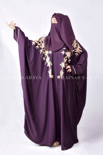 Nida Kaftan Abaya with Embroidery at Front and Sleeve Cuffs as well as a matching scarf in chiffon fabric