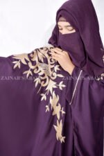 Nida Kaftan Abaya with Embroidery on Front and Sleeves Cuffs as well as a matching scarf in Chiffon Fabric