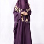 Nida Kaftan Abaya with Embroidery at Front and Sleeves cuffs as well as a matching scarf in chiffon fabric
