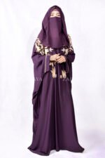 Nida Kaftan Abaya with Embroidery at Front and Sleeves cuffs as well as a matching scarf in chiffon fabric