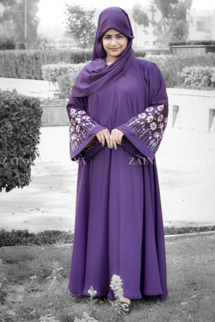 Umbrella Abaya for women in Nida Korean Fabric with Embroidery Embellishment