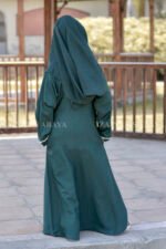 Green Colored Front open Abaya for Kids in Nida Fabric with Pearl Work