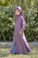 Kasni Colored Front Open Abaya for kids in Nida Fabric with Pearl Work