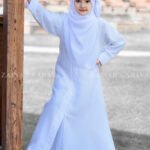 White Colored Front Open Abaya for Kids in Nida Fabric with Embroidery