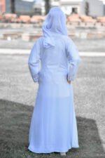 White Colored Front Open Abaya for Kids in Nida Fabric with Embroidery