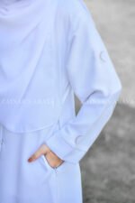 White Colored Front Open Abaya for Kids in Nida Fabric with Embroidery