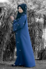 Nida Front Open Abaya for women in Navy Blue Color with Embroidery and Piping