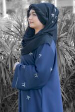 Nida Front Open Abaya for women in Navy Blue Color with Embroidery and Piping