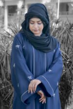 Nida Front Open Abaya for Women in Navy Color with Embroidery and Piping