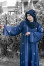 Navy Front Open Abaya for women in Nida Korean Fabric with embroidery and piping
